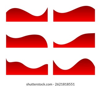 Collection de formes de bannière incurvées rouges avec des bords ondulés lisses, idéale pour les templates de conception numérique, les pieds de site web, les couvertures de moyennes sociales, les arrière-plans d'Images vectorielles et les mises en page graphiques.