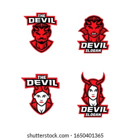 collection of red devil head character logo icon design cartoon