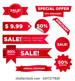 Collection of red discount stickers Vector