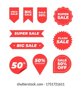 Collection of red discount stickers. Vector illustration