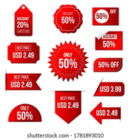 Collection of red discount stickers Vector