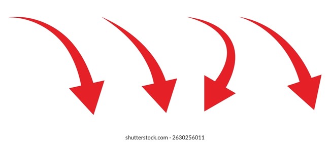 Collection of red downward arrow symbol vector on white background