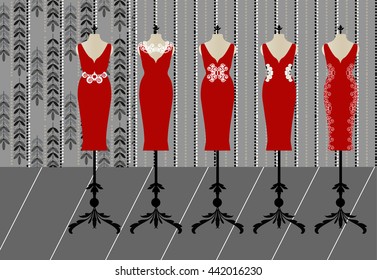 collection red dress with white ornaments