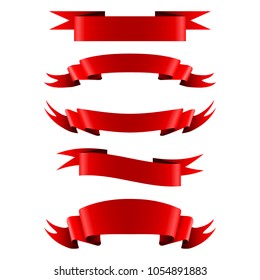 Collection of red empty ribbon banners 