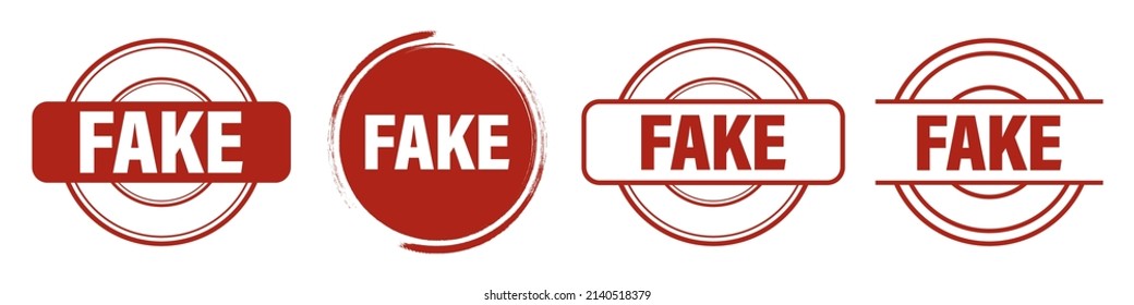 Collection of red Fake stamps. Vector signs for fake news.