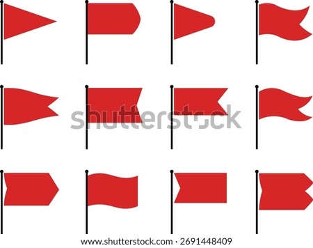 Collection of red flag icons isolated on white background for warning sign
