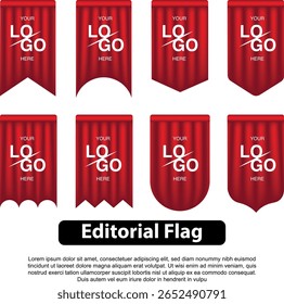 Collection of red flag-shaped templates with logo placeholders, various designs.