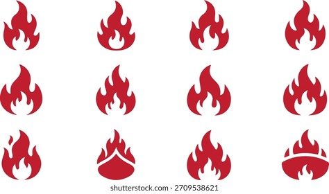 Sammlung von roten Flammensymbolen. Verschiedene Formen für Designs.
