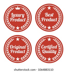 Collection of red flat badges on white background. Vector illustration