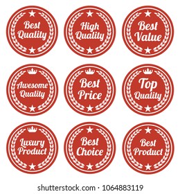 Collection of red flat badges on white background. Vector illustration