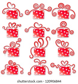 Collection of red gift boxes on a white background.