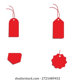 Collection of red gift tags and labels on a white background