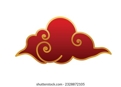 Collection of red gold china clouds isolated on white background editable Free Vector