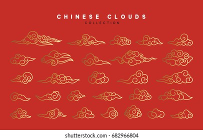 Collection of red and gold clouds in Chinese style