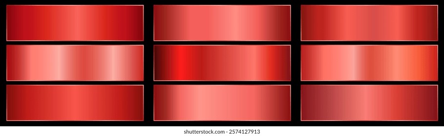 Collection of red gradients. red metal gradient. modern modifications of colors and tones.