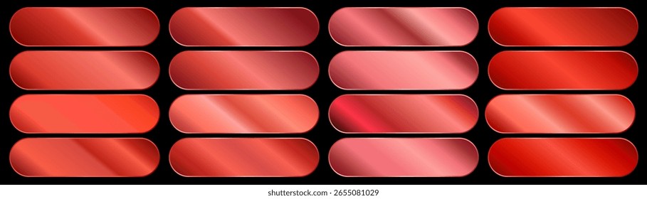 Coleção de gradientes vermelhos. gradiente de metal vermelho. modificações modernas de cores e tons..