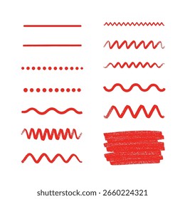 Colección de líneas decorativas de Elementos de Diseño gráfico rojo y subrayados para proyectos creativos