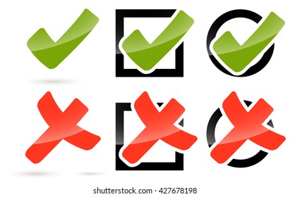 Collection Red Green Check Marks Crosses Stock Vector Royalty Free