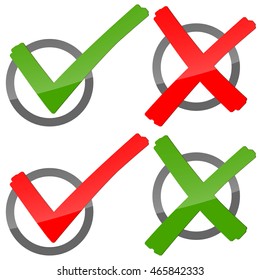 collection of red and green check marks and crosses to symbolize success