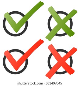 collection of red and green check marks and crosses to symbolize success