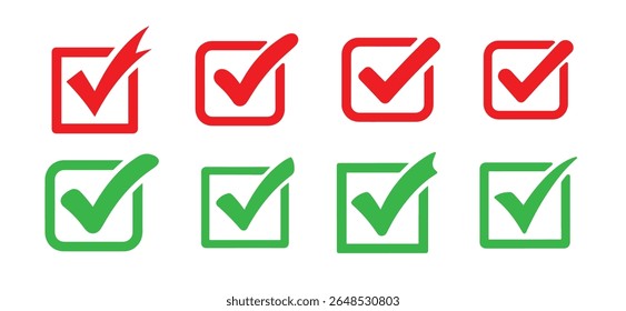 Coleção de ícones de marca de verificação vermelhos e verdes Gráficos vetoriais de alta qualidade para sites, aplicativos e apresentações. Perfeito para indicar conclusão, aprovação ou seleção. Baixável	
