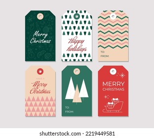 Colección de etiquetas de Navidad rojas y verdes.