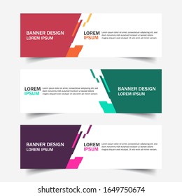 Collection red, green and purple horizontal business and corporate banner web template. Set of clean geometric abstract background with modern shapes. Simple creative cover header for website design.