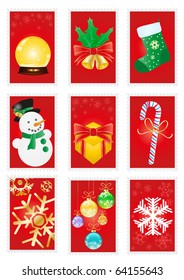 A collection of red greeting cards with Christmas symbols