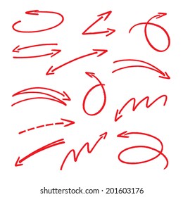 collection of red hand drawn arrows signs and highlighting elements 