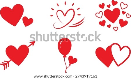 Collection of red heart icons with different love and affection designs