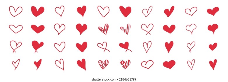 Collection of red heart icons. Vector illustration