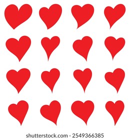Sammlung von Illustrationen des roten Herzens, handgezeichnete Herzen. Handgezeichnetes Rotes Herz Set. Symbolsatz für Vektorsymbol. Illustrationsdesign.