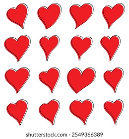 Collection of red heart illustrations, Hand drawn hearts. Red heart hand drawn set. Vector symbol icon set. illustration design.