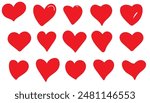 Collection of red heart illustrations,Hand drawn hearts.Vector symbol icon illustration design.