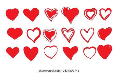 Collection of  red heart illustrations,Hand drawn hearts.Vector symbol icon set.black and white.illustration design.