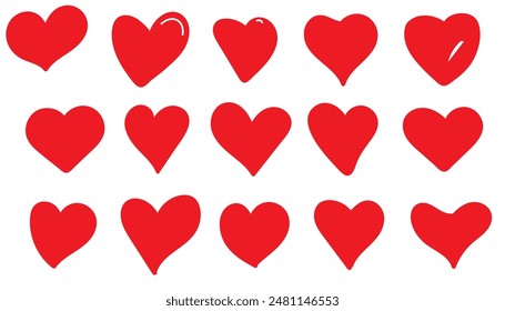 Collection of red heart illustrations,Hand drawn hearts.Vector symbol icon illustration design.