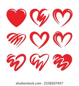 Collection of Red Heart Shapes with Decorative Designs