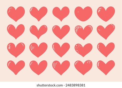 A collection of red heart shapes on a white backdrop