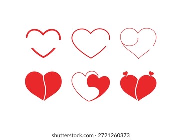 Sammlung von Vektorsymbolen des roten Herzens in verschiedenen Stilen, ideal für romantische, Valentinstag- und Liebesdesigns.
