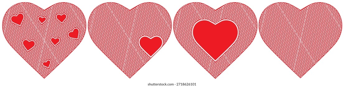 A collection of red hearts in different sizes and patterns, symbolizing love, affection, and romantic emotions