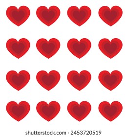 Collection of red hearts. Hearts on a white background. Drawing Graphic. Illustration. Stickers. Vector. 