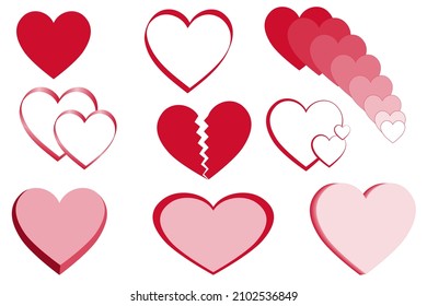 Collection of red hearts shapes - Vector Illustration