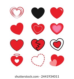 Collection of red hearts. Vector illustration.
