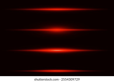 Collection of red horizontal highlights. Neon rays, horizontal light lines.Vector.EPS 10.