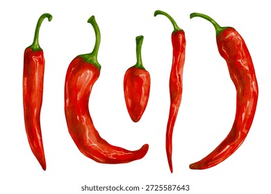 Coleção de vagens de pimenta picante quente vermelha. Gráficos vetoriais.