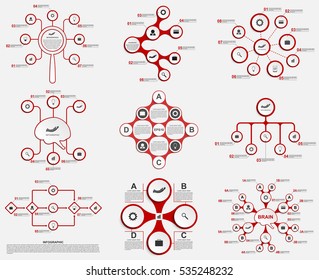 Collection red infographics. Design elements. Infographics for business presentations or information banner.