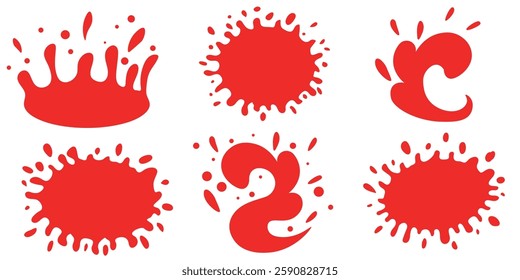 Collection of Red Ink Splash Shapes with Artistic and Abstract Designs. Unique illustrations of red ink splash shapes featuring artistic and abstract designs. Ideal for creative projects, backgrounds,