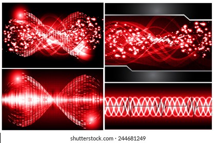 Collection red Light Abstract Technology background set for computer graphic website internet and business. text box. Brochure. card. wave. diverse, different, divers, manifold, many, various, sound
