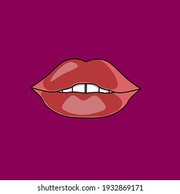 Colección de labios rojos. Ilustración vectorial de los labios femeninos sexys que expresan diferentes emociones, como sonrisa, beso, boca medio abierta, boca mordida en los labios, lente en los labios, lengua afuera. Aislado en blanco.