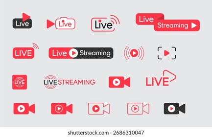 Colección de las insignias y etiquetas de transmisión en vivo de Red